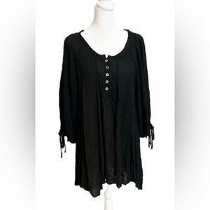 Umgee Tunic Baby Doll Style Rayon Black Tie Top Buttons Women Size M